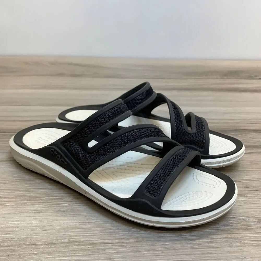 Crocs Womens Swiftwater Slide Sandals Strappy Sports Wear Comfort White Black 6